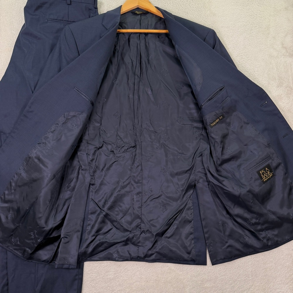 Jos A Bank Mens 44XL Tailored Fit Suit Signature Gold Navy Blue Wool Plaid 36x34 - Picture 4 of 16